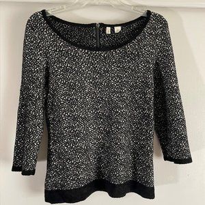 Anthropologie Moth Lana Black/White Textured Chenille Scoop Pullover Sweater M